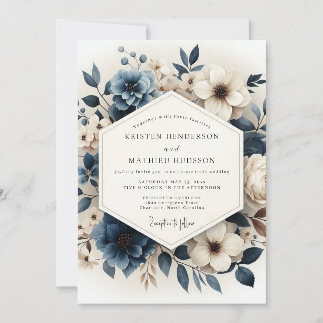 Convite Slate Blue Luminous Anemone Wedding (Frente)