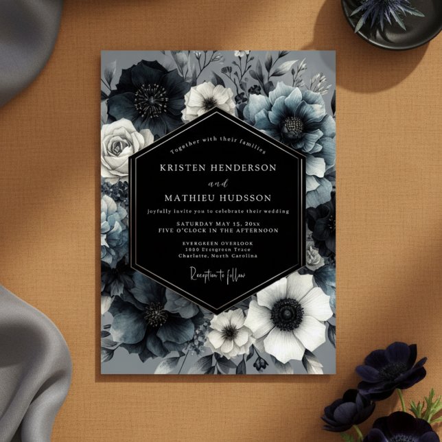 Convite Slate Blue Midnight Bloom Wedding (Criador carregado)