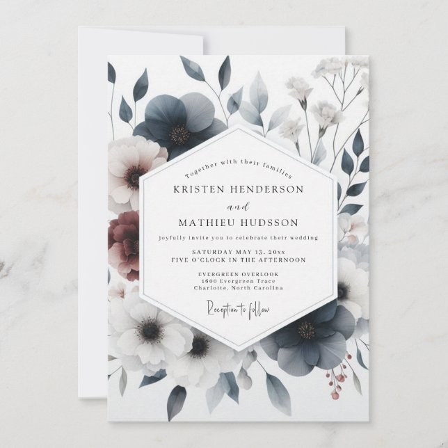 Convite Slate Blue Moody Anemone Wedding (Frente)