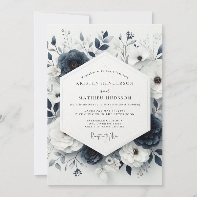 Convite Slate Blue Moody Anemone Wedding (Frente)
