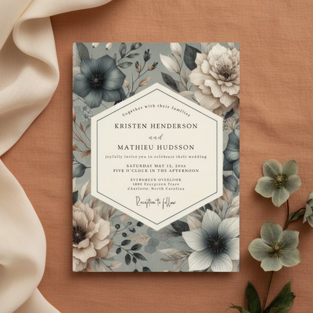 Convite Slate Blue Moody Bloom Wedding (Criador carregado)