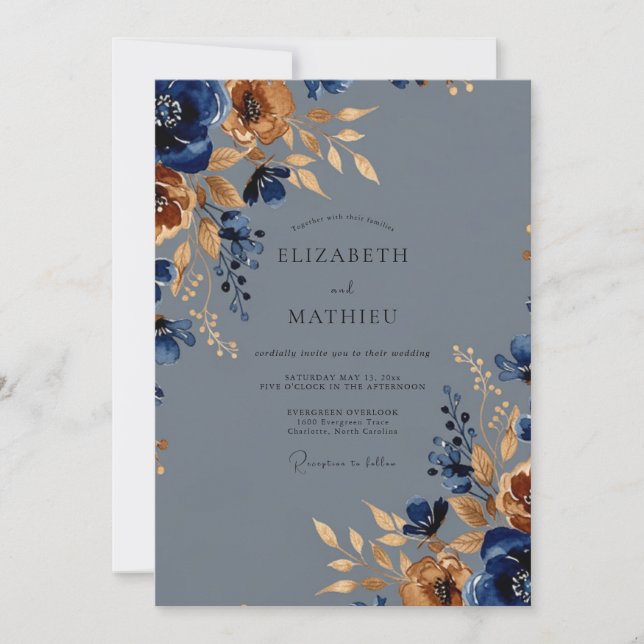 Convite Slate Blue Opulent Autumnal Wedding (Frente)
