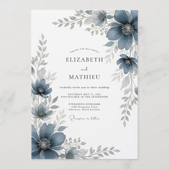 Convite Slate Blue Painterly Romance Wedding (Frente)