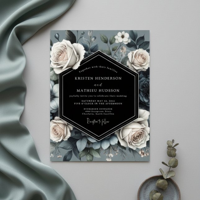 Convite Slate Blue Rose Opulence Wedding (Criador carregado)