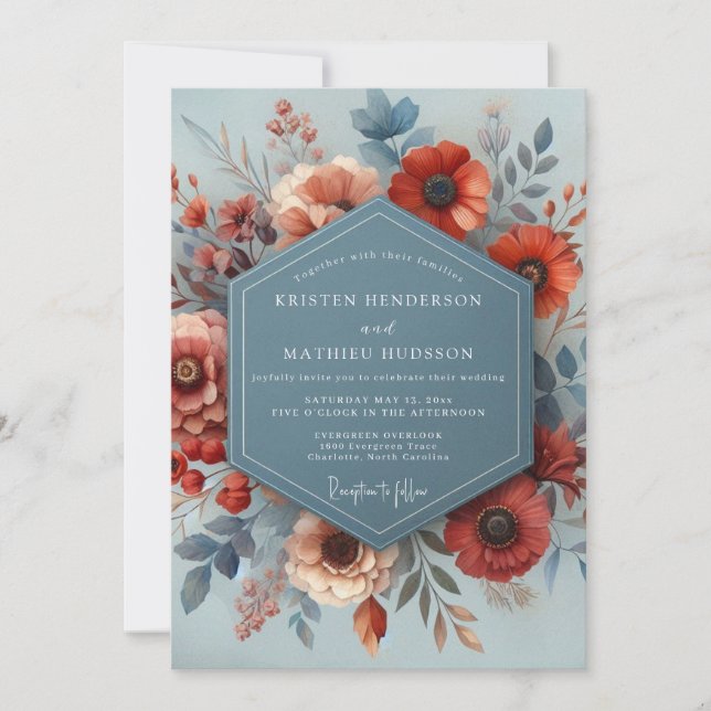 Convite Slate Blue Russet Autumn Wedding (Frente)