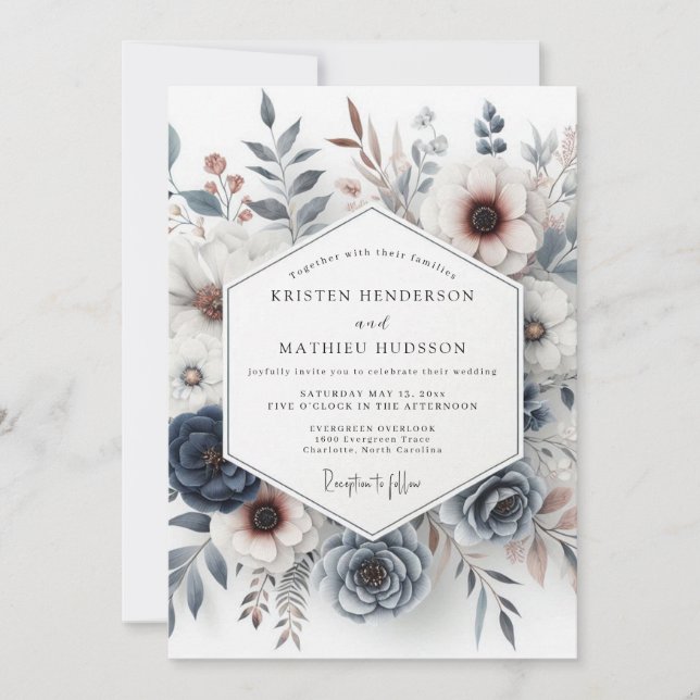 Convite Slate Blue & Rust Moody Floral Wedding (Frente)