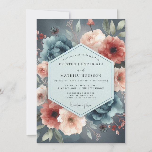 Convite Slate Blue Rust Moody Wedding (Frente)