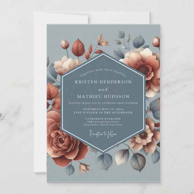 Convite Slate Blue Rust Painterly Wedding (Frente)