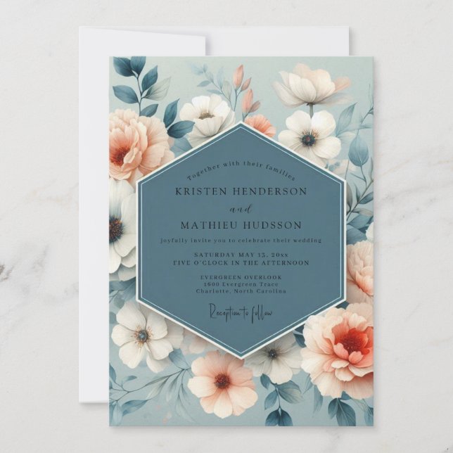 Convite Slate Blue Soft Bloom Wedding (Frente)