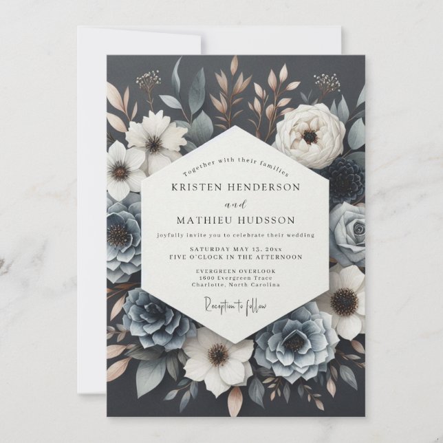 Convite Slate Blue Twilight Bloom Wedding (Frente)