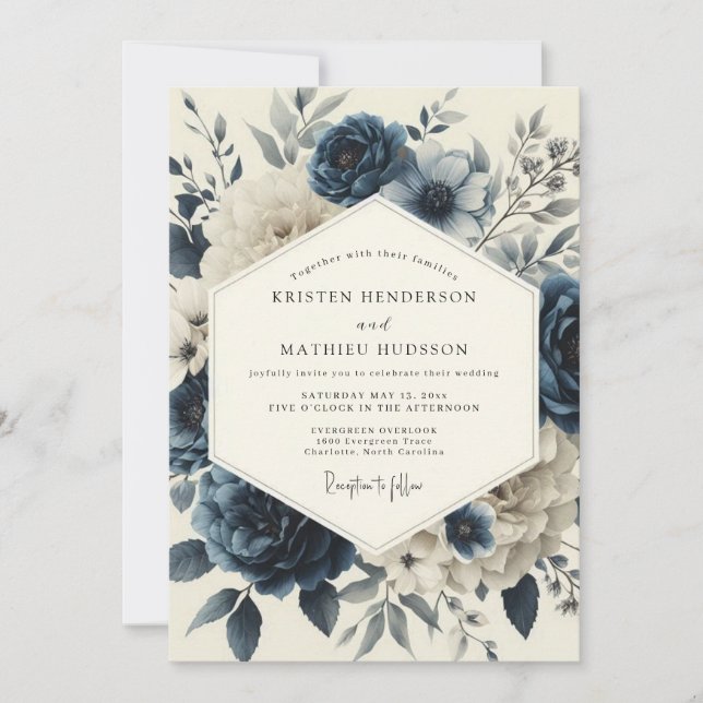 Convite Slate Blue Twilight Bloom Wedding (Frente)