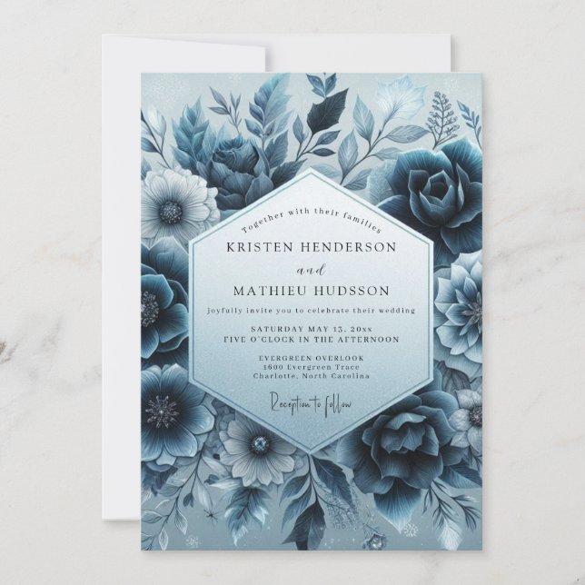 Convite Slate Blue Velvet Bloom Wedding (Frente)