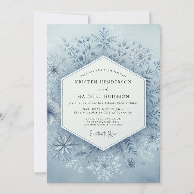 Convite Slate Blue Winter Bloom Wedding (Frente)