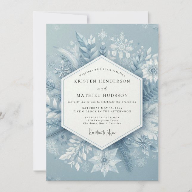 Convite Slate Blue Winter Bloom Wedding (Frente)