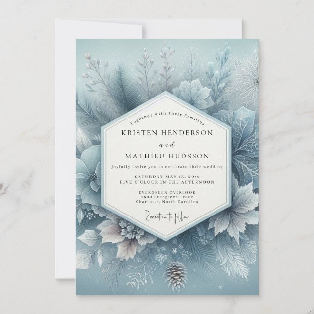 Convite Slate Blue Winter Bloom Wedding (Frente)