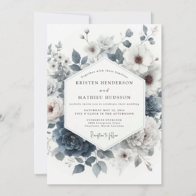Convite Slate Blue Wintry Anemone Wedding (Frente)
