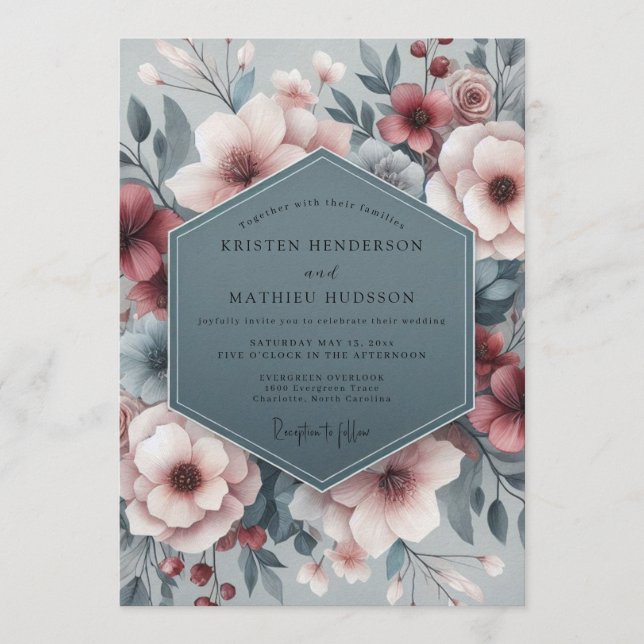 Convite Slate Blush Pastoral Bloom Wedding (Frente)
