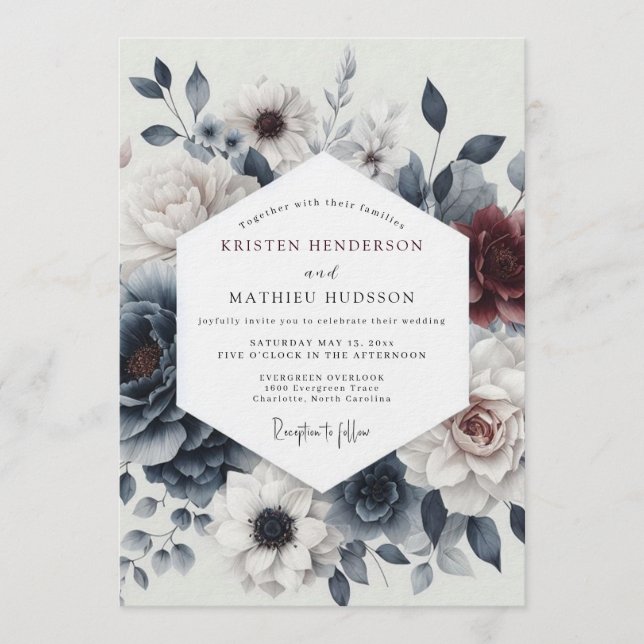 Convite Slate Burgundy Moody Bloom Wedding (Frente)