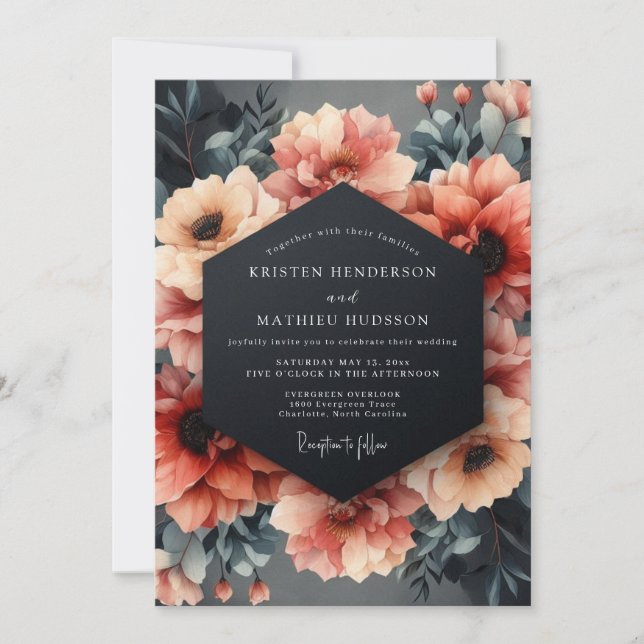 Convite Slate Coral Still Life Wedding (Frente)