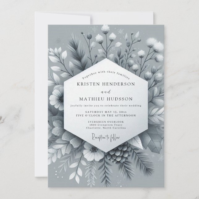 Convite Slate Frosted Bloom Wedding (Frente)
