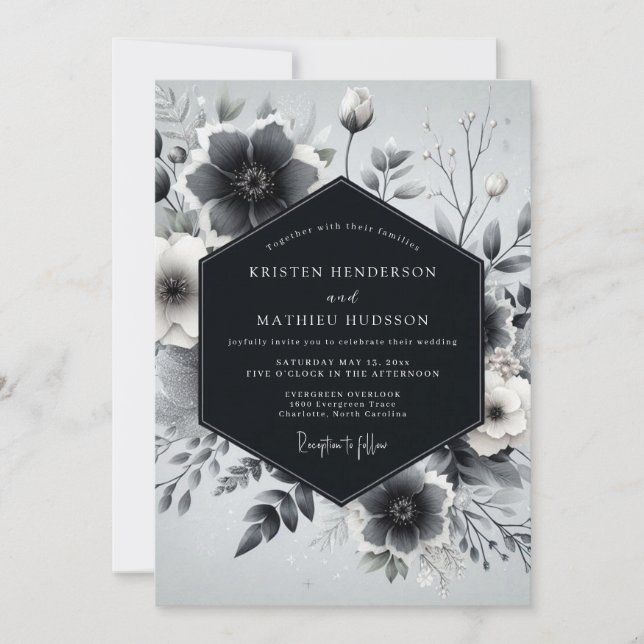 Convite Slate Gray Botanical Romance Wedding (Frente)
