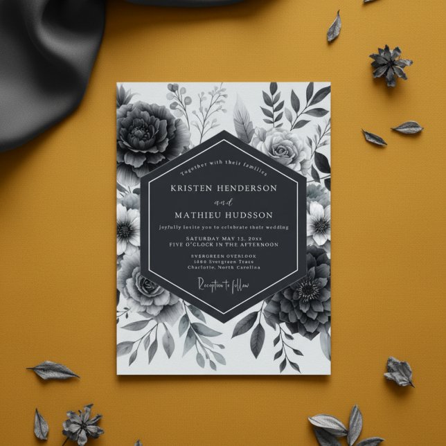 Convite Slate Gray Moody Floral Wedding (Criador carregado)