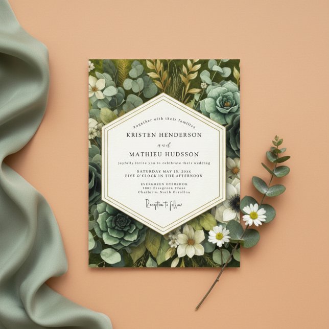 Convite Slate Green Botanical Opulence Wedding (Criador carregado)