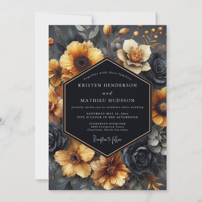 Convite Slate Ochre Baroque Wedding (Frente)