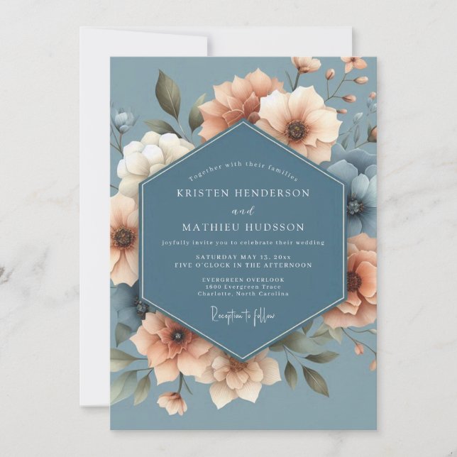 Convite Slate & Peach Anemone Wedding (Frente)