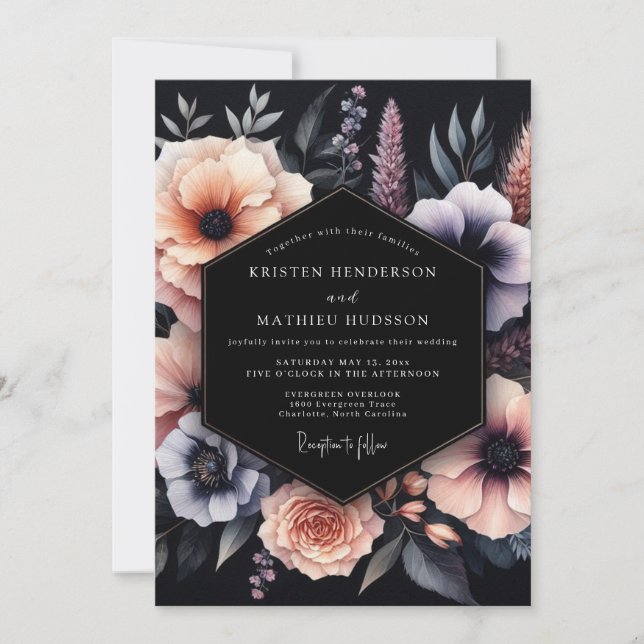 Convite Slate Peach Nocturnal Bloom Wedding (Frente)