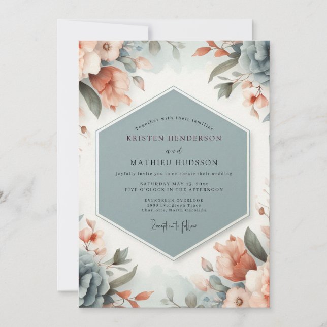 Convite Slate Peach Painterly Wedding (Frente)