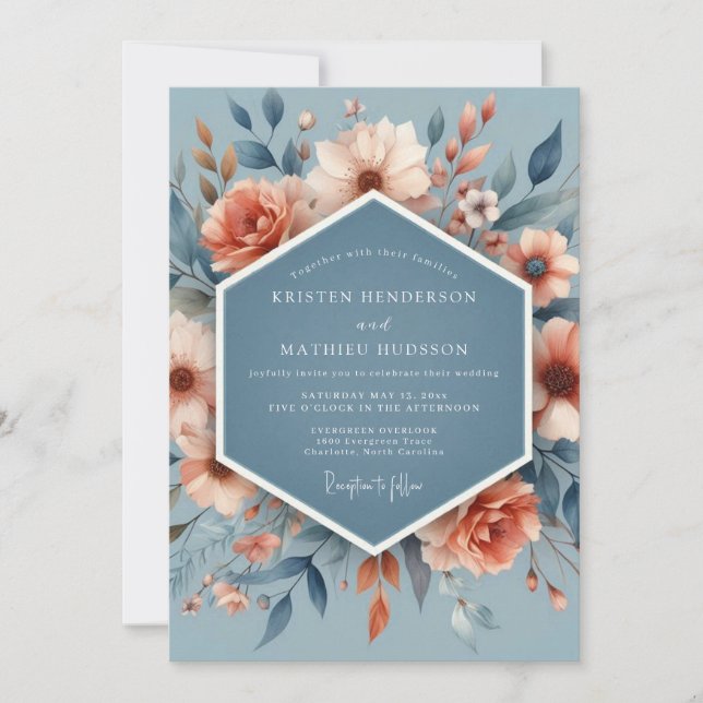Convite Slate Peach Poetic Flora Wedding (Frente)