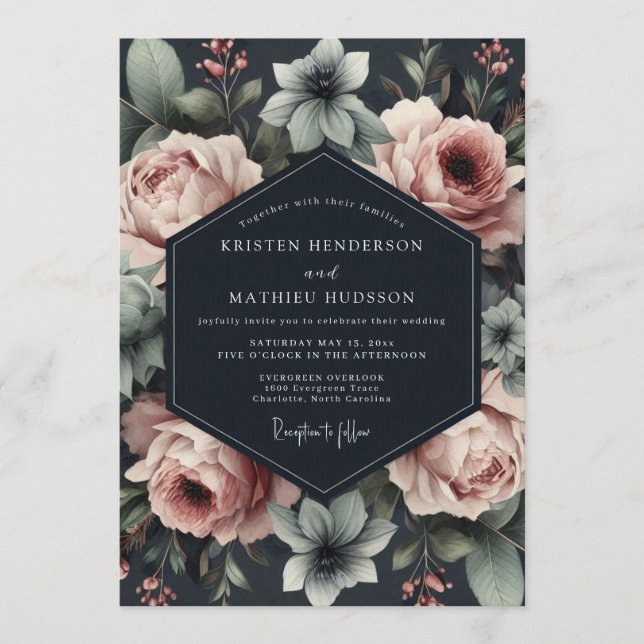 Convite Slate Rose Dramatic Wedding (Frente)