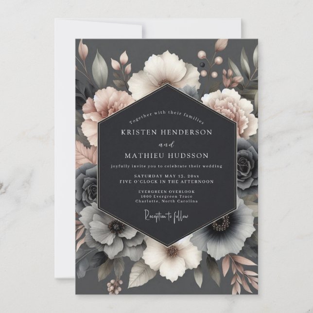Convite Slate Rose Somber Bloom Wedding (Frente)