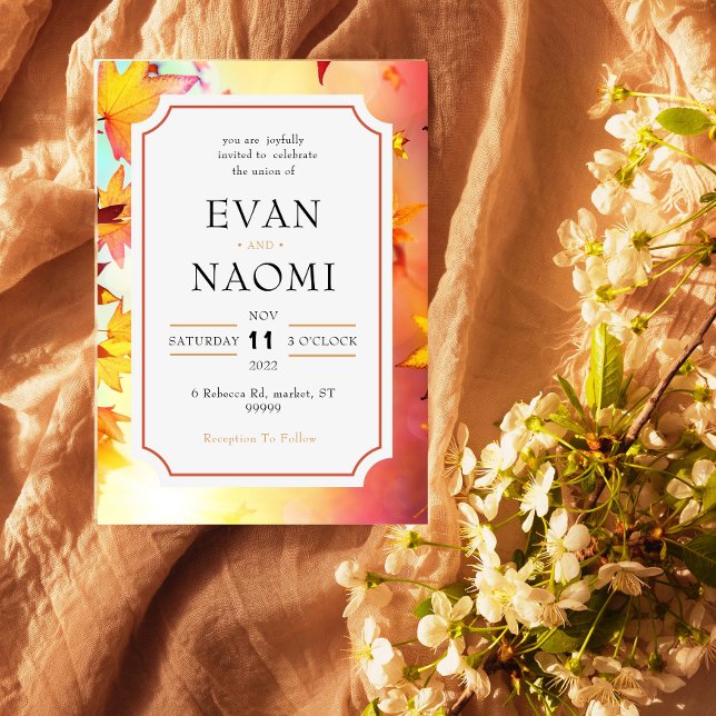 Convite Sleek and Stylish Autumn Leaves Bordered Wedding (Criador carregado)