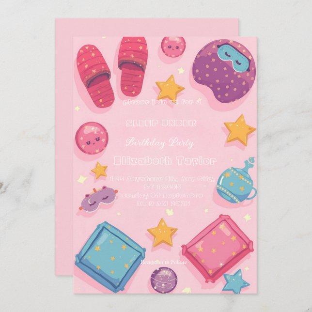 Convite Sleep Under Party  Invitation (Frente/Verso)