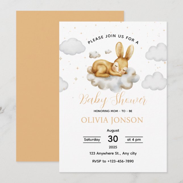 Convite Sleeping Bunny Baby Shower Invitation (Frente/Verso)