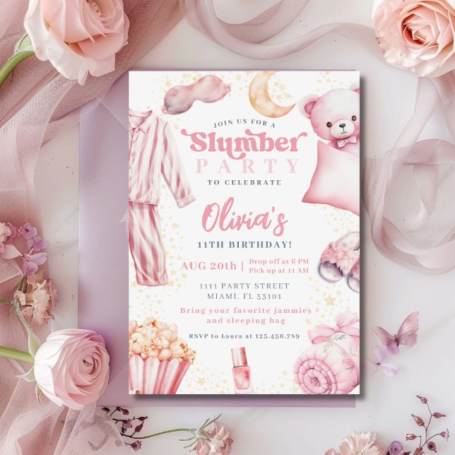 Convite Sleepover Girl Spa Pink Birthday (Criador carregado)