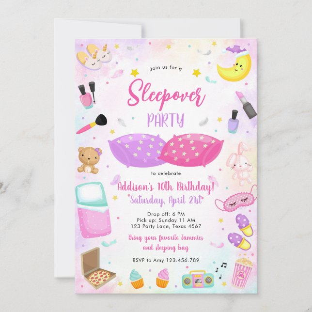 Convite Sleepover Party Girl Spa Pink Birthday Invitation (Frente)