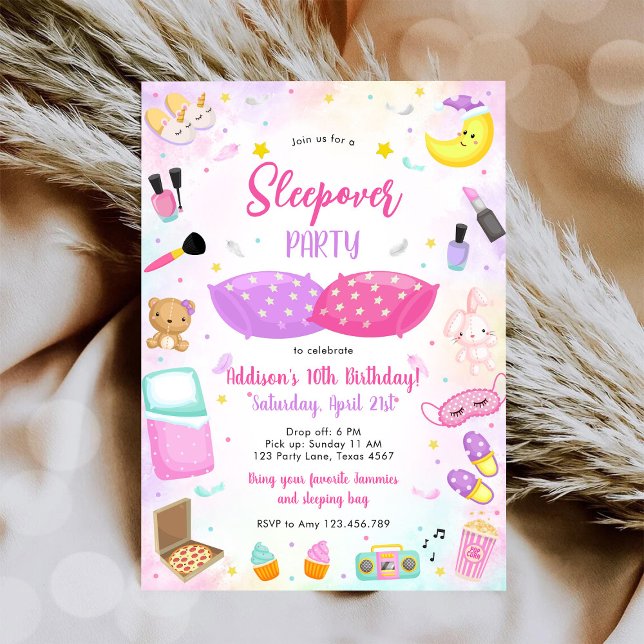 Convite Sleepover Party Girl Spa Pink Birthday Invitation (Criador carregado)