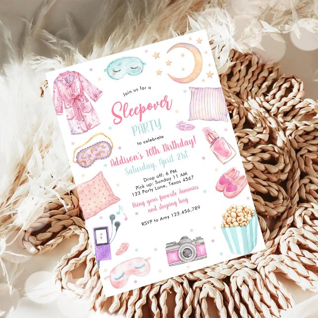 Convite Sleepover Party Girl Spa Pink Birthday Invitation (Criador carregado)