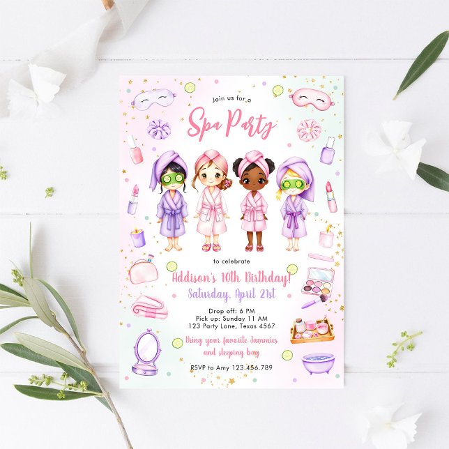Convite Sleepover Party Girl Spa Pink Birthday Invitation (Criador carregado)