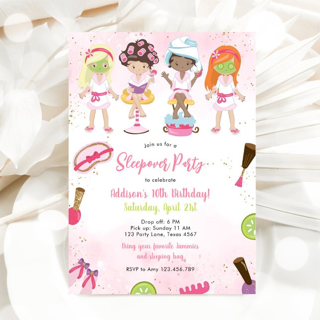 Convite Sleepover Party Girl Spa Pink Birthday Invitation (Criador carregado)