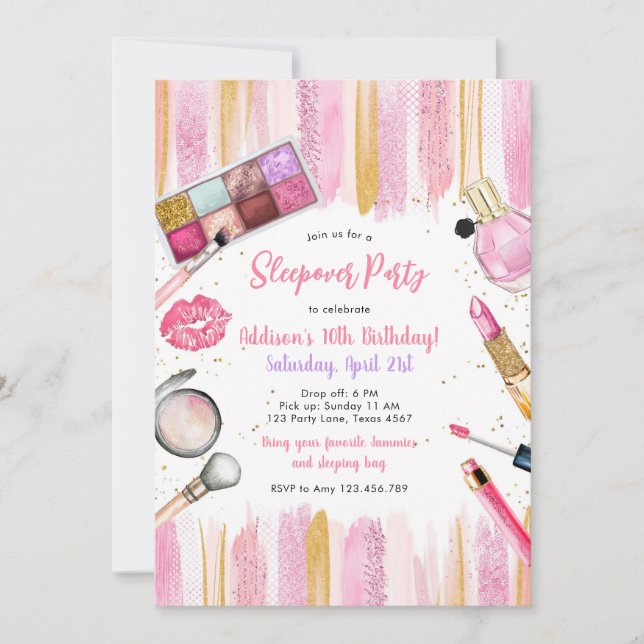 Convite Sleepover Party Girl Spa Pink Birthday Invitation (Frente)