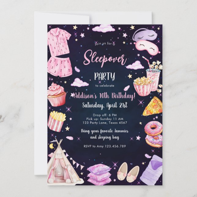 Convite Sleepover Party Girl Spa Pink Birthday Invitation (Frente)
