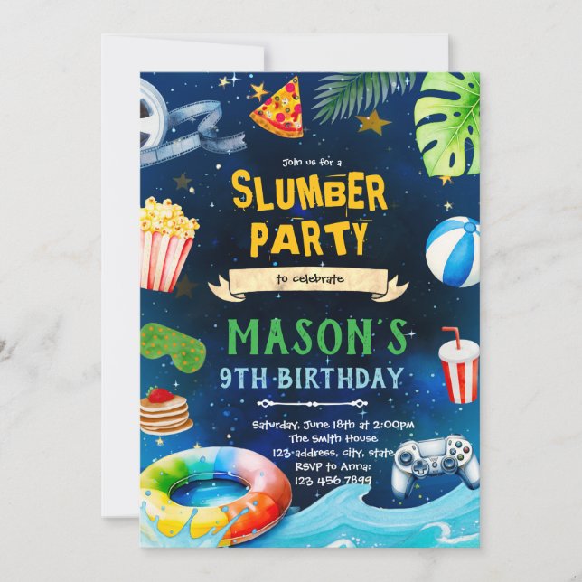 Convite Sleepover Pool birthday party invitation (Frente)
