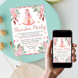 Convite Sleepover Slumber Party Girl Pink Teepee Aniversár