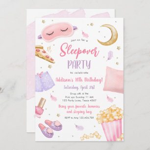 Convite Sleepover Slumbper Party Girl Spa Pink Birthday In