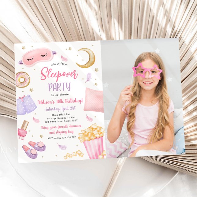 Convite Sleepover Slumbper Party Girl Spa Pink Birthday In (Criador carregado)