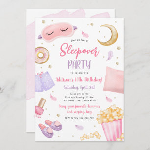 Convite Sleepover Slumbper Party Girl Spa Pink Birthday In